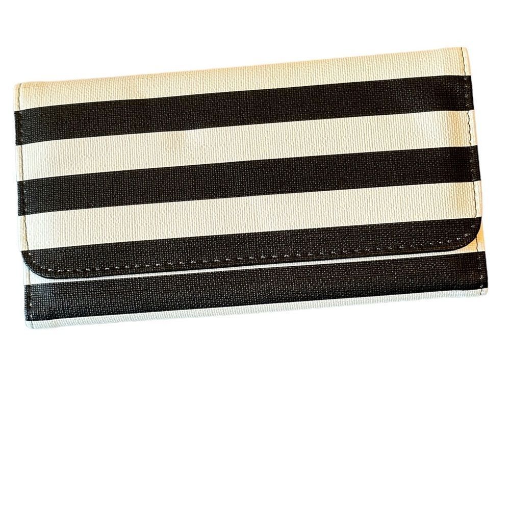 KUT from the Kloth Striped Bifold Wallet Black White Canvas Slim Card Holder